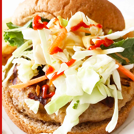Thai Turkey Burger with sriracha slaw & sweet chili sauce