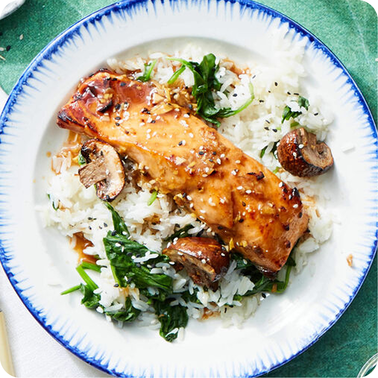 Low Carb Miso Grilled Salmon with Shiitake Mushroom Crispy Rice