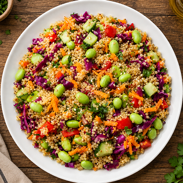 Low Carb Asian Turkey Quinoa Skillet with Edamame and Fresh Vegetables