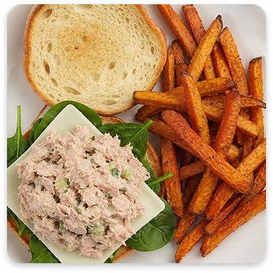 Low Carb Best Tuna Salad On Brioche with Baked Sweet Potato Fries