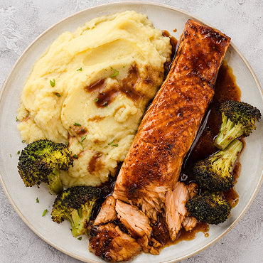 Bourbon Glazed Salmon with Scratch Poppy Seed Dressing and Garlic Smash (4 Servings)