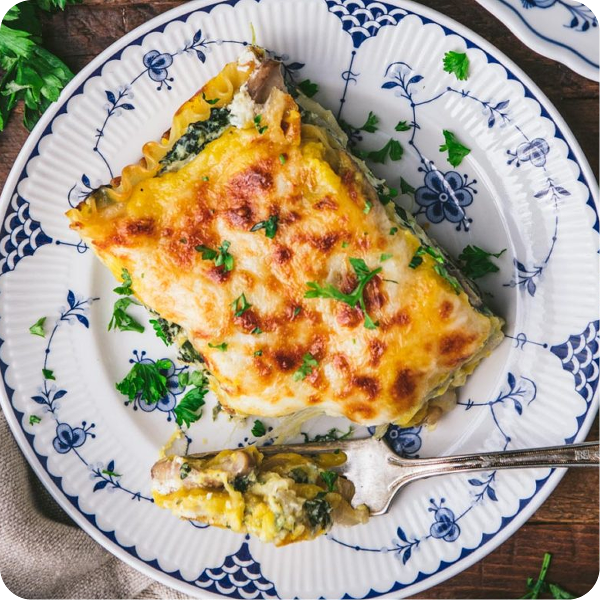 Low Carb Butternut Squash Spinach and Beef Lasagna (Gluten Free) with Portabella Mushrooms and Herbed Cheese