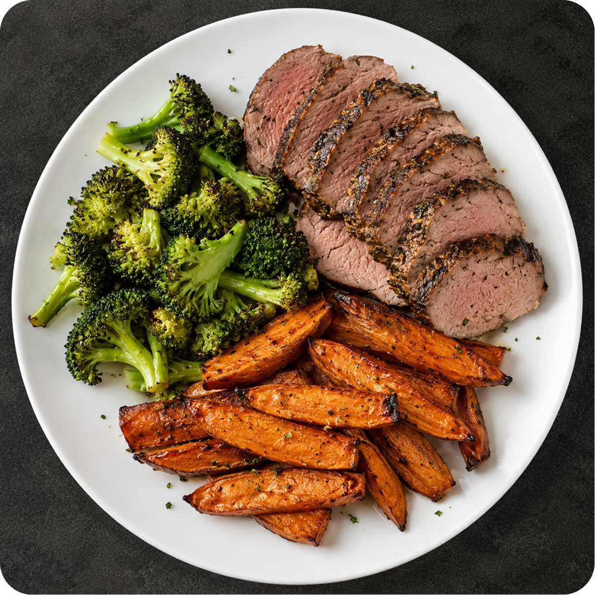 Jerk Roasted Pork Tenderloin with Roasted Sweet Potatoes and Broccoli