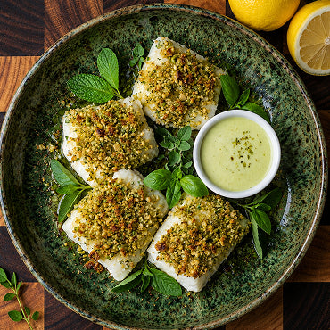 Pistachio Crusted White Fish with Corn Basil Remoulade (4 Servings)