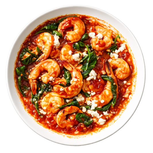 Low Carb Salsa Shrimp Skillet with Spinach & Feta