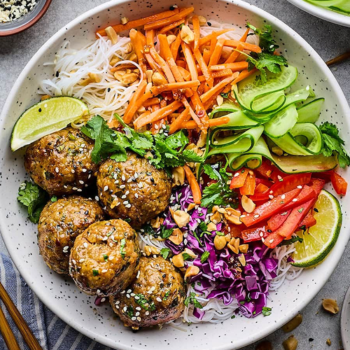 Sesame Ginger Pork Meatballs Over Cilantro Lime Rice (4 Servings)